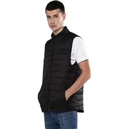 Men's Quilted Puffer Vest, Black, Insulated, Lightweight, Warm, Windproof, Water-Resistant, Stylish Winter Jacket (IN, Alpha, XL, Regular, Black)-picture-30