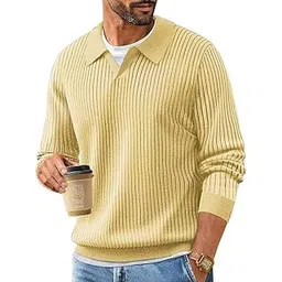 Men’s Ribbed Knit Pullover Sweater with Polo Collar – Soft Wool Blend, Full Sleeve, Casual Slim Fit Jumper for Winter & Fall-picture-43