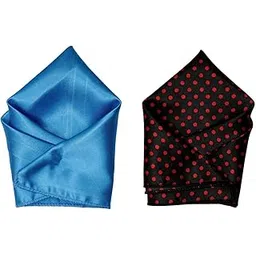 Men's Satin Pocket Square Set – Light Blue & Black with Red Polka Dots – Elegant Handkerchiefs for Suits & Tuxedos-picture-44