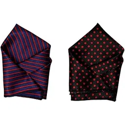 Men's Satin Pocket Square Set – Navy Blue with Red Stripes & Black with Red Polka Dots – Premium Handkerchief for Suit, Tuxedo & Formal Wear-picture-12