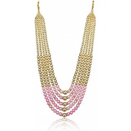 Men's Sherwani Suit, White, Embellished with Pink and Gold Beaded Necklace, Traditional-picture-15