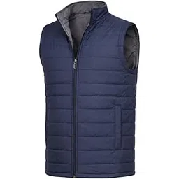 Men’s Sleeveless Quilted Winter Jacket | Lightweight Puffer Vest with Stand Collar & Zip Closure | Polyester | White, Black & Navy Blue-picture-19