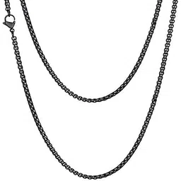 Men's Stainless Steel Box Chain Necklace, Black Matte Finish, Lobster Lock-picture-23