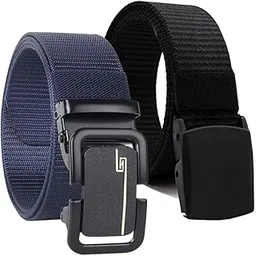 Men's Tactical Web Belt, Black and Navy Blue, Nylon with Quick-Release Metal Buckle, 3.8 cm Width, Adjustable Military Style, 2-Pack-picture-13