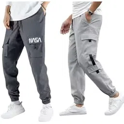 Men’s Track Pants Combo (Polyester, Pack of 2)-TP-NASA DGR+Plain GRY-P16-picture-51