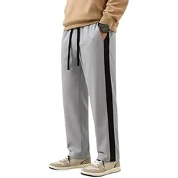 Men's Track Pants with Side Stripe - Elastic Waist Joggers with Pockets, Lightweight Athletic Lounge Wear for Daily & Travel - Gray Black-picture-26