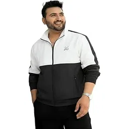 Men's Two-Tone Athletic Track Jacket, Full Zip Bomber Style Sportswear with Color Block Design in White and Black, Premium Sports Training Wear-picture-26