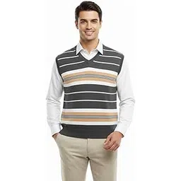 Men’s V-Neck Sleeveless Striped Sweater Vest | Soft Knitted Winter Wear for Men | Lightweight Casual & Office Layered Pullover Vest | Comfortable Regular Fit Wool Blend-picture-56