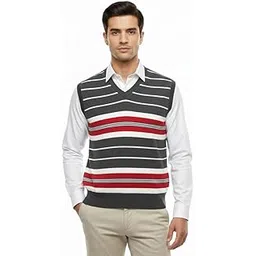 Men’s V-Neck Sleeveless Striped Sweater Vest | Soft Knitted Wool Blend Winter Wear | Lightweight Regular Fit Pullover for Office & Casual Layering-picture-53