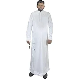 Men's White Jubba Kurta, Saudi Style, Wedding Party Wear, Traditional Islamic Thobe with Chest Pocket full Sleeve Thobe-picture-15