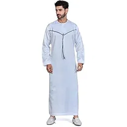 Men's White Omani jubba for men cotton Thobe – Arabic Jubba Thobe with Embroidered Chest Design – Traditional Islamic Kandura Elegant Long Sleeve Jubba-picture-26