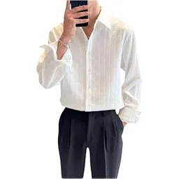 Men's White Textured Popcorn Shirt with Spread Collar | Full Sleeve | Solid Color | Stitched-picture-20