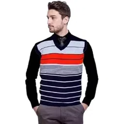 Men's Winter V Neck Full Sleeves Woolen Multicolor Sweater-picture-56