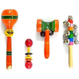 Wooden Bullet, Dumble, Damru, and Ten Bell (Set of 4) Rattle-image-24