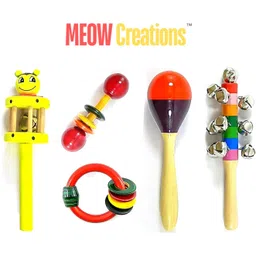 Wooden Cage Bell, Dumble, Ring, Egg Shaker, and Ten Bell (Set of 5) Rattle-image-10