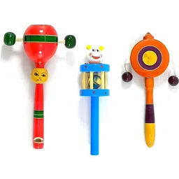 Wooden Flower, Cage Bell, and Plate (Set of 3) Rattle-image-25