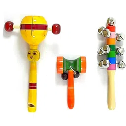 Wooden Flower, Damru, and Ten Bell (Set of 3) Rattle-image-17