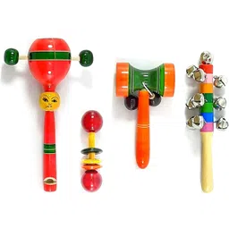 Wooden Flower, Dumble, Damru, and Ten Bell (Set of 4) Rattle-image-12