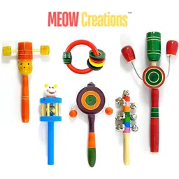 Wooden Head, Cage Bell, Ring, Plate, Ten Bell, and Tublar (Set of 6) Rattle-image-1