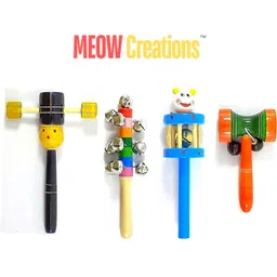 Wooden Head, Ten Bell, Cage Bell, and Damru (Set of 4) Rattle-image-18