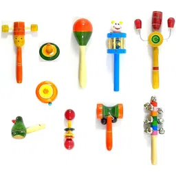 Wooden Head Top Yo Yo Egg Cage Tublar Bird Dumble Damru and Ten (Set of 10) Rattle-image-3