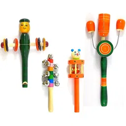 Wooden Men Whistle, Ten Bell, Cage Bell, and Tublar (Set of 4) Rattle-image-2
