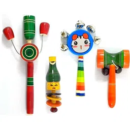 Wooden Tublar, Wheel whistle, Five Bell, and Damru (Set of 4) Rattle-image-19