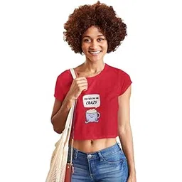 merch 4 good Women’s Cotton Crop Top – “You Mocha Me Crazy” Coffee Graphic Regular Fit Curved Tee Soft Bio-Washed Fabric-picture-27