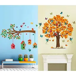 MERICAL Set of 2 Wall Stickers Bird House on a Branch | Orange Tree for Home, Hall, Bedroom, Livingroom & Kitchen-picture-27