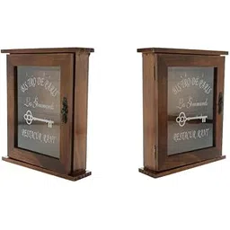 MERISHOPP 2pcs Sundry Finishing Box Creative Wooden Key Box Cabinet with 6 Hooks Brown-picture-31