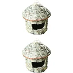 MERISHOPP 2X Handcrafted Grass Hanging Birdhouse Straw Bird Nest Hut Natural |Home & Garden|Yard, Garden & Outdoor Living|Bird & Wildlife Accessories|Birdhouses-picture-27