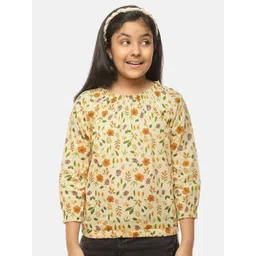merrigo kidz CACA CINA Beige & Yellow Floral Printed 100% Cotton Blouson Top-picture-36