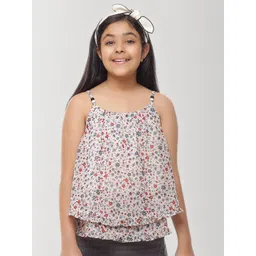 merrigo kidz CACA CINA Off White Floral Print Layered Georgette Top-picture-33