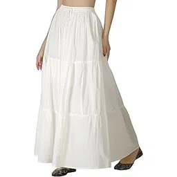 mesmeriical Women’s Cotton Long Travel Maxi Skirt | Solid White Tiered Design with Drawstring Waist | Boho Casual Free Size Wear-picture-16