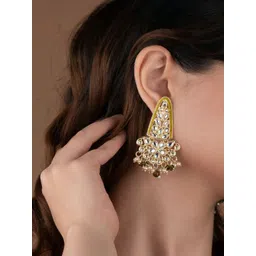 Mesmerize Kundan Studded and Pearls Beaded Contemporary Drop Earrings-picture-28