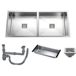 messina Double Bowl Handmade Kitchen Sink Chrome Matt Finish Silver (45"×20"×10") Vessel Sink-picture-24