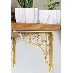 Metal Handcrafted Shelf Bracket for Floating Shelves L Angle Decorative L Shaped Corner Brace Joint Heavy Duty Wall Mounted Shelf Supporter Corner Brace Holder (Gold, Pack of 2)-picture-17