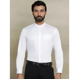 METAL Men Band Collar Solid Cotton Slim Fit Formal Shirt-picture-27