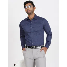 METAL Micro Ditsy Printed Spread Collar Curved Cotton Slim Fit Formal Shirt-picture-35