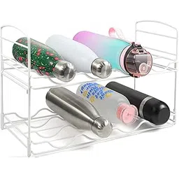 Metal Water Bottle Rack Storage Organizer for Kitchen Countertops, 2 Levels, Each Holds 8 Bottles Pantry Fridge Stores Wine, Beer Pop Soda Free-Standing Organizer for Kitchen Stores Wine-picture-14