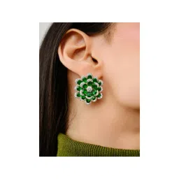 METALM Sparkling Green American Diamonds Crystal Silver Floral Earrings-picture-28
