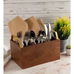 metalsmith Brown Mango Wood Cutlery Holder-picture-25