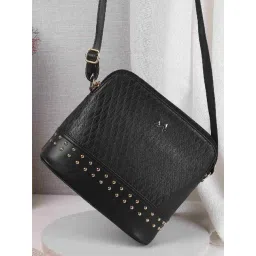 Metro Black Textured Medium Sling Handbag-picture-38