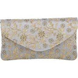 metro Gun Metal Embroidery Secure Magnet Snap Party Clutch For Women-picture-51