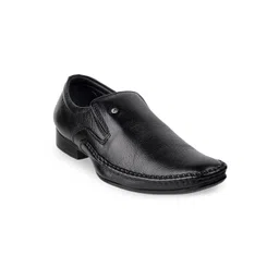 Metro Men Black Solid Leather Formal Slip-on Shoes-picture-14