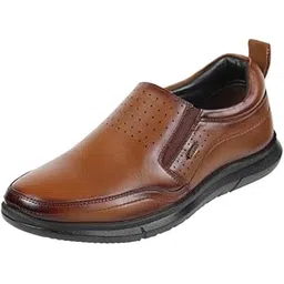 metro Men Leather Perforated Slip-On Formal Shoes-picture-27