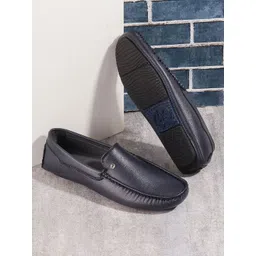 Metro Men Navy Blue Leather Loafers-picture-21