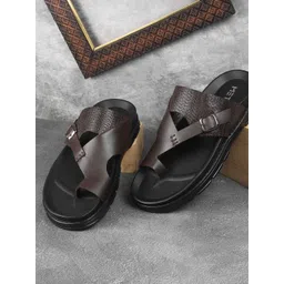 Metro Men Rubber Self Design Thong Flip-Flops With Buckle Detail-image-26