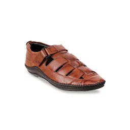 Metro Men Tan & Black Leather Shoe-Style Sandals-picture-31