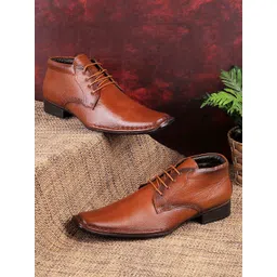 Metro Men Tan Brown Textured Formal Leather Derbys-picture-35